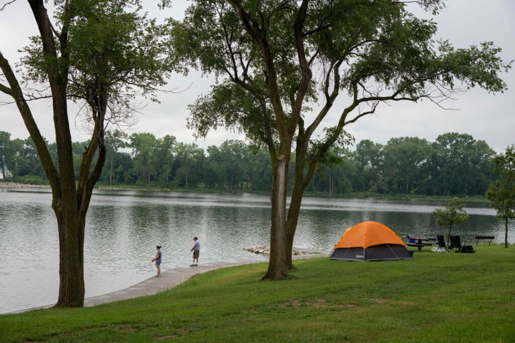 Two people fishing on a lake