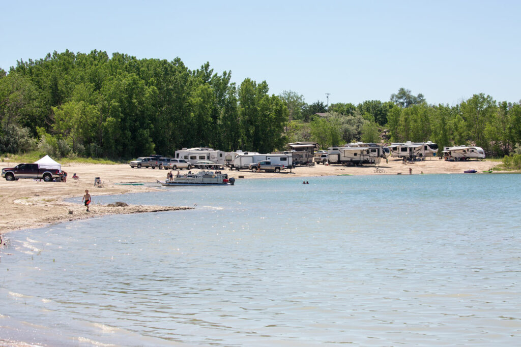 RVs along a beach