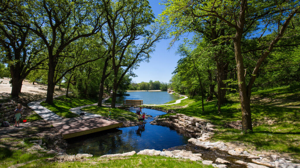 interactive stream and pools allow for children to safely discover aquatic life