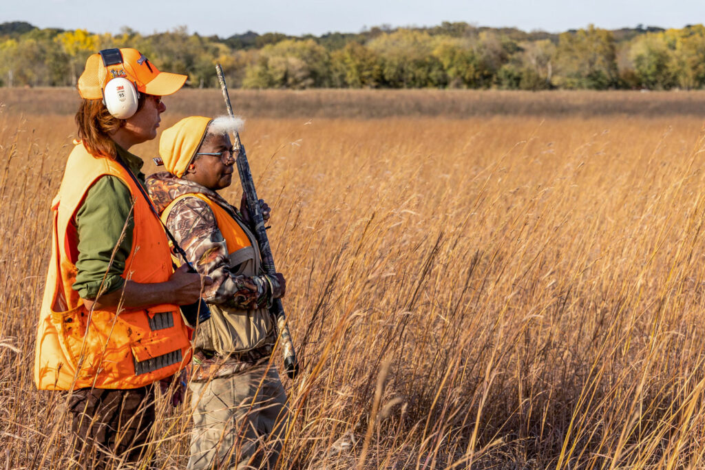 Becoming an Outdoors-woman (BOW) and Pheasants Forever ladies pheasant hunt at Oak Creek Sporting Club in Brainard. Nguyen-Wheatley, Oct. 15, 2022. Copyright NEBRASKAland Magazine, Nebraska Game and Parks Commission.