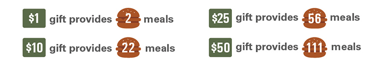 Graphic showing how monetary gifts provide for multiple meals.