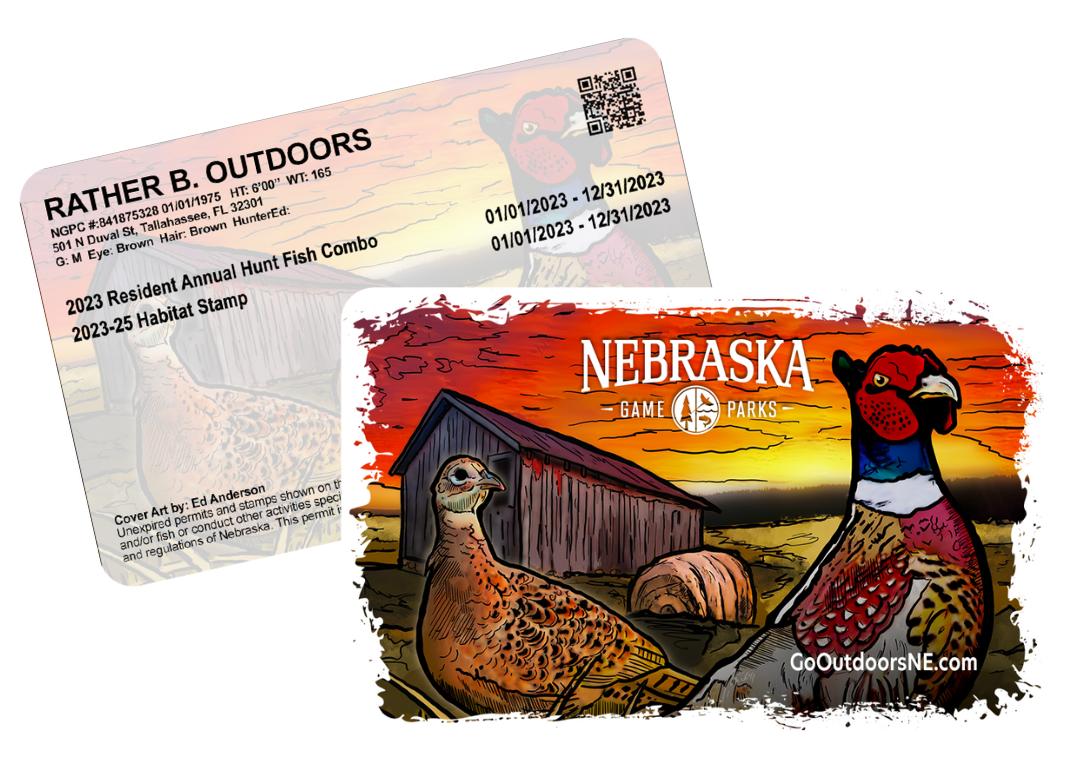 Hard Card Permit with Pheasant image on front from Nebraska Game & Parks