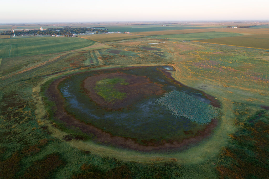 Aerial view of a playa wetland in Nebraska