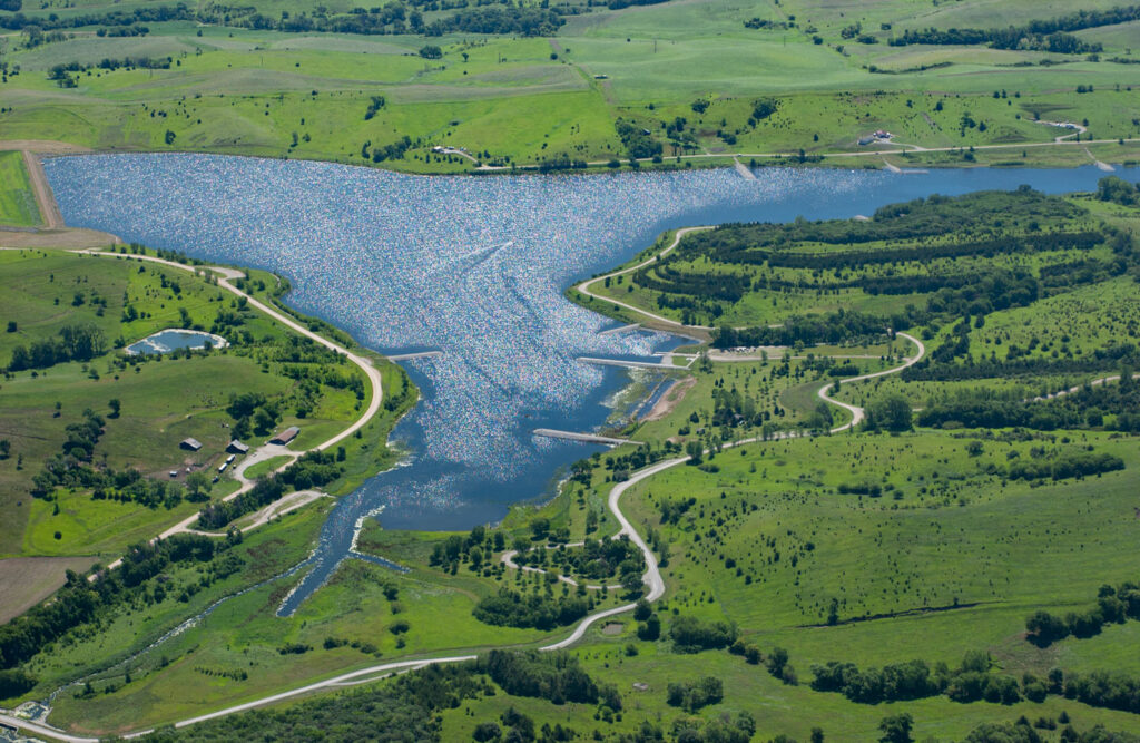 Aerial photo of a lake.