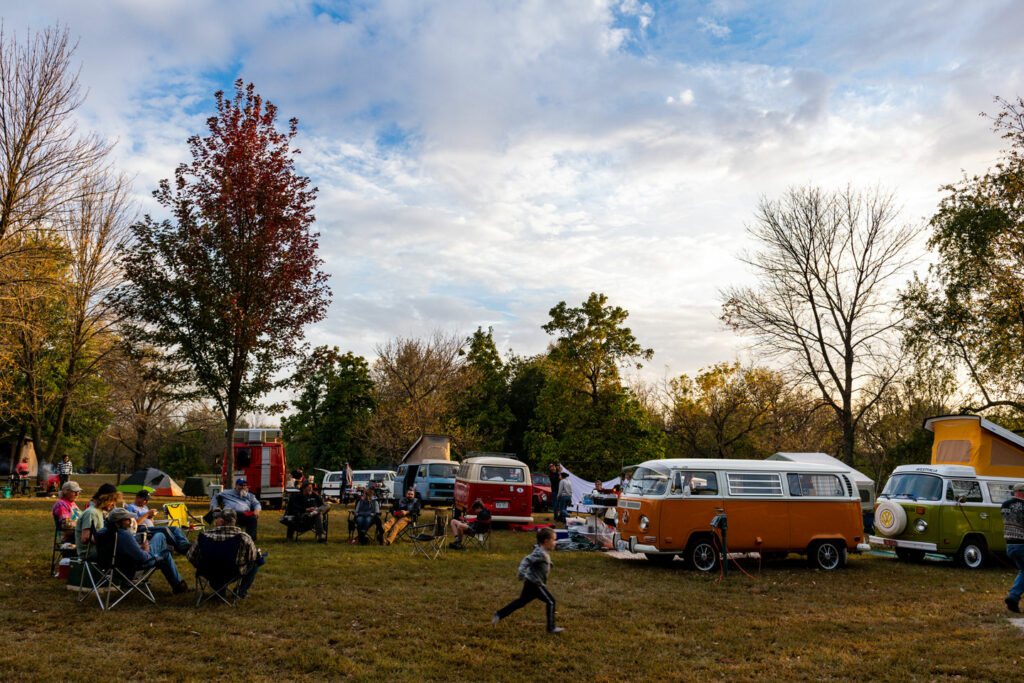 A campground full of Volkswagens bus campers