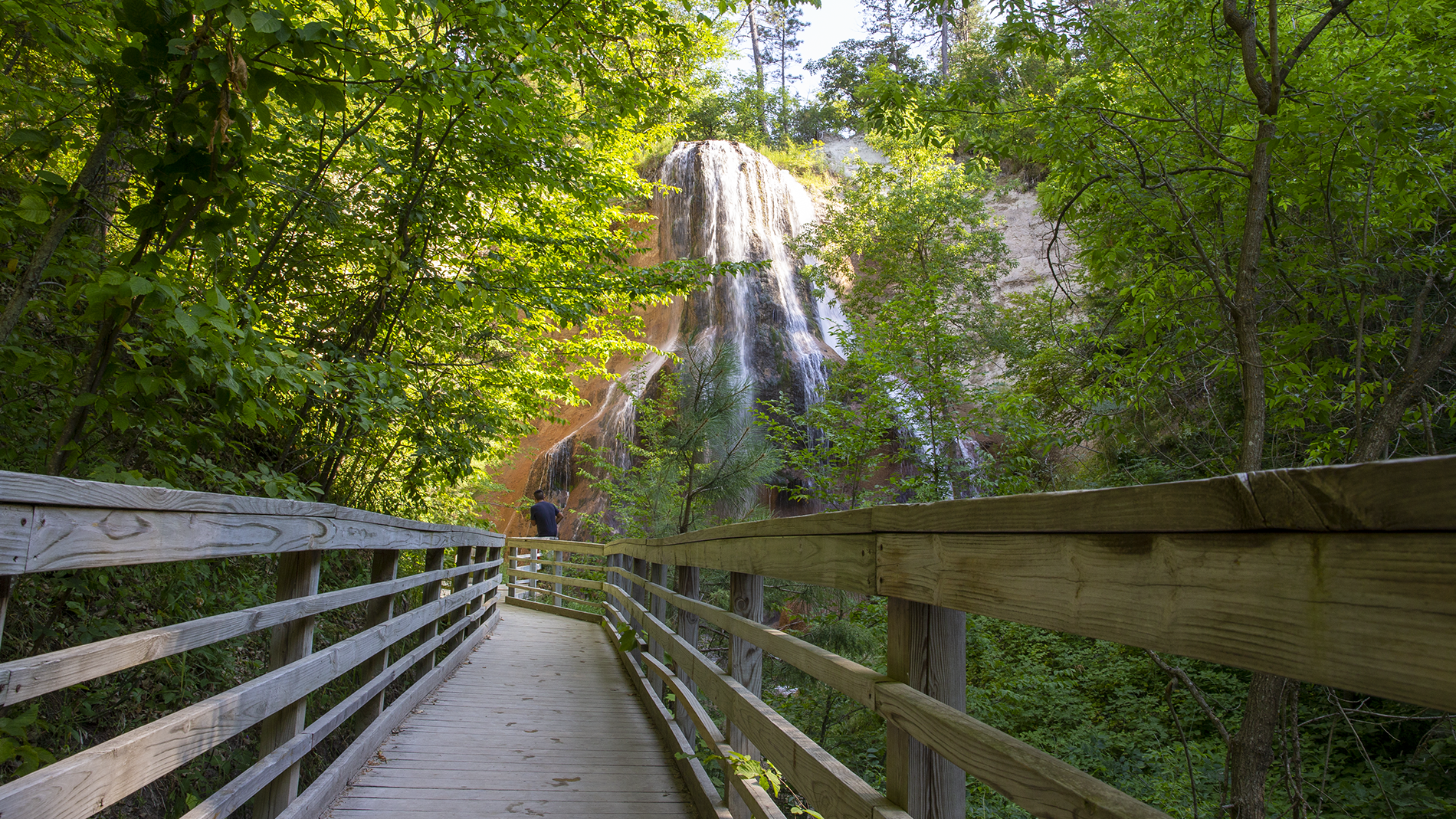 View from the boardwalk leading up to the waterfall at Smith Falls State Park.