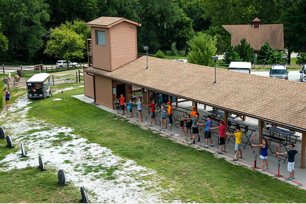 Line of Archers at the Outdoor Heritage Education Shooting Sports Complex at Platte River State Park.