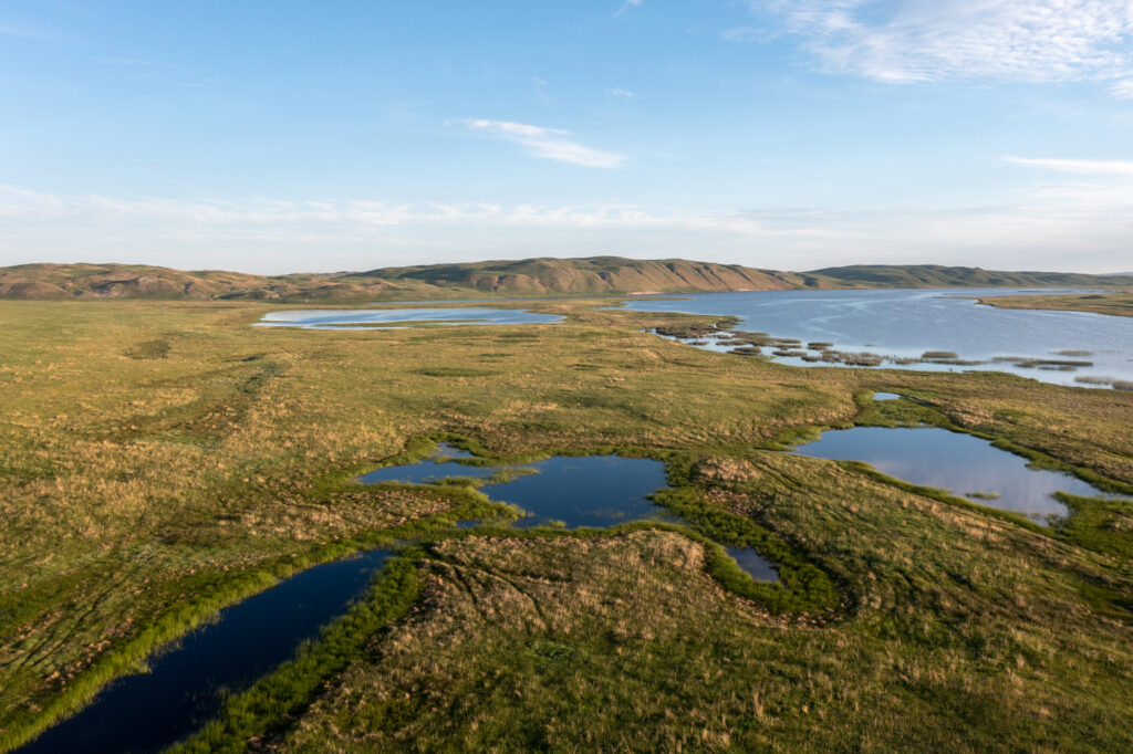 Aerial view of a sandhills wetland in Nebraska.