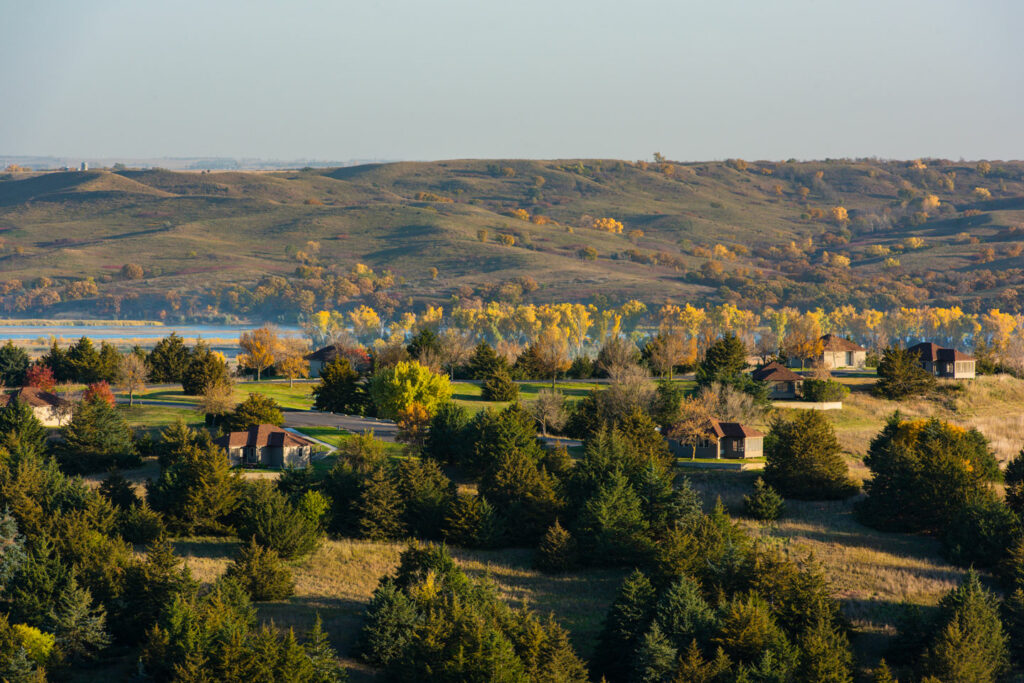 Cabins at Niobrara State Park during fall.